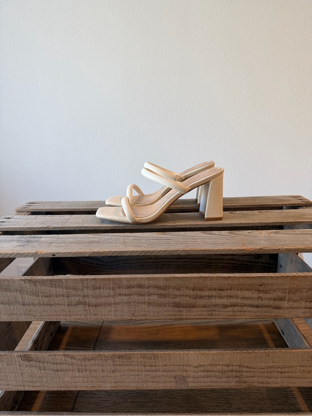 Atillefit Ivory Double Strap Block Heel Slide Sandals